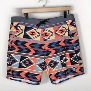 Roark The Boatman Fir 36 Swim Trunks Shorts Aztec Geometric Print Native